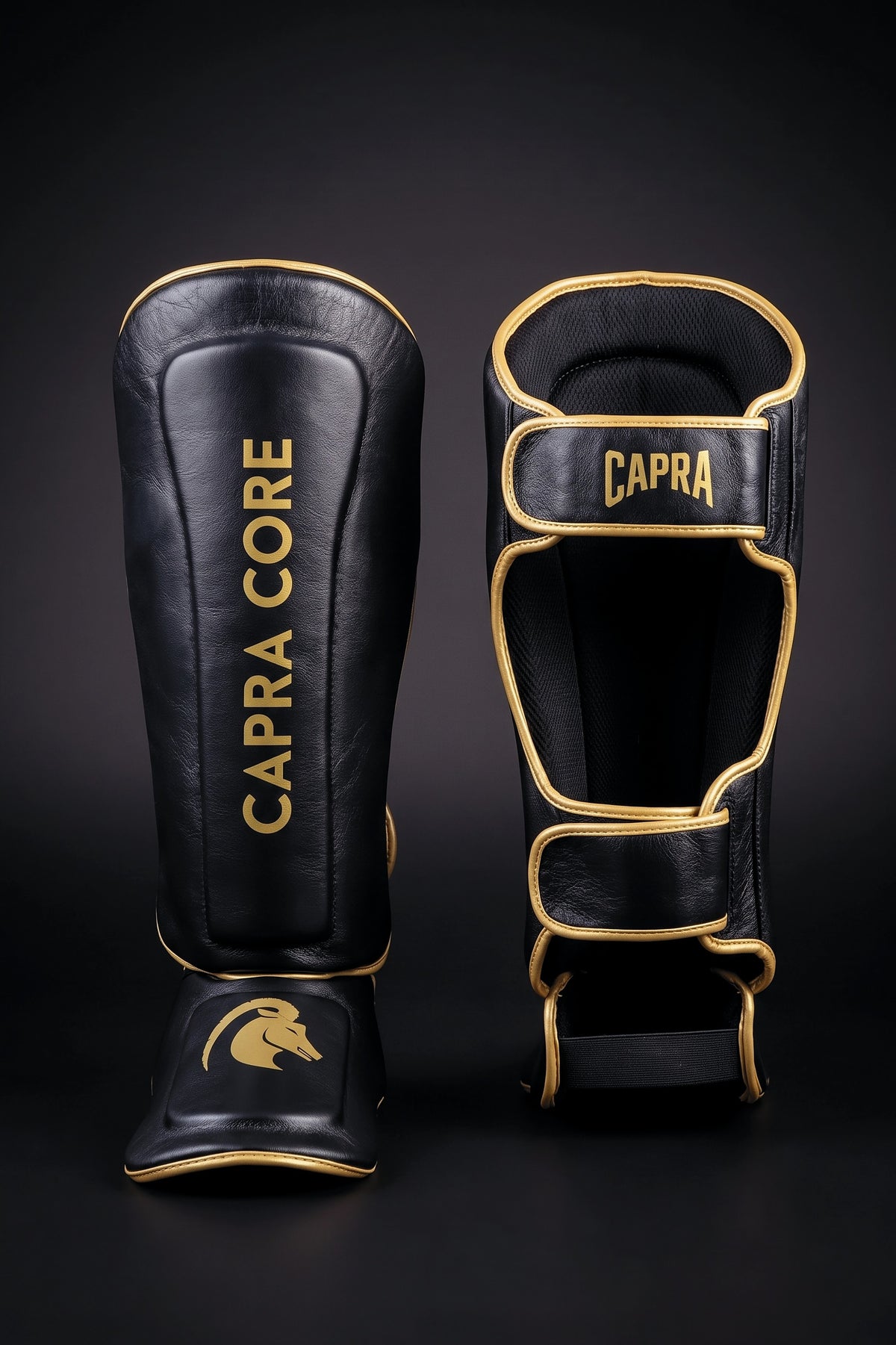 CAPRA Scheenbeschermers Gold Edition zwart/goud - voor- en achterkant #Kleur_Zwart/Goud